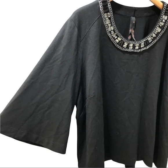 Seven by Melissa McCarthy Jeweled Neck Top 3/4 Length Sleeve Black Size 3X - Picture 4 of 10